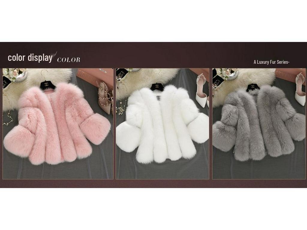 Abrigo Corto Slim de Estilo Europeo y Americano para Mujer con Empalme de Piel Sintética