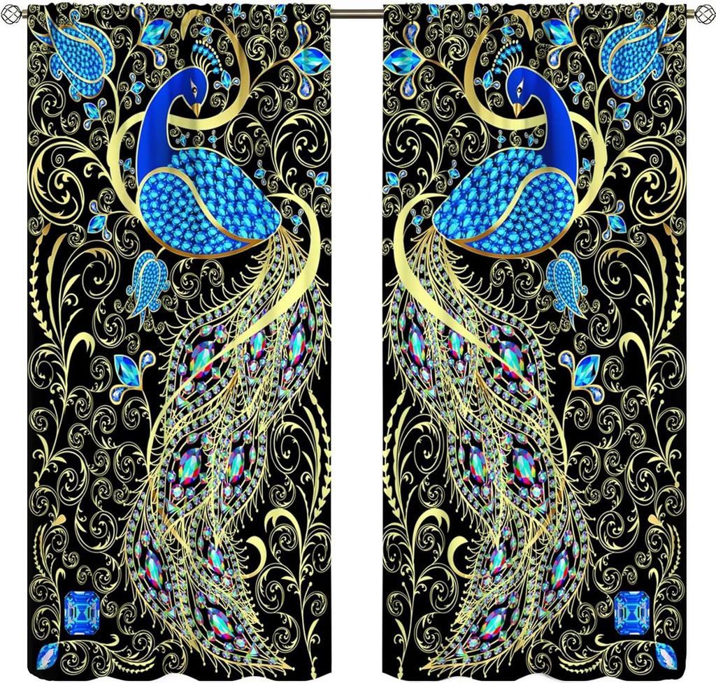 Colorful Dream Catcher Curtains Night Sky Stars Purple Feathers Curtain with Rod Pocket for Bedroom Living Room Decor Drapes