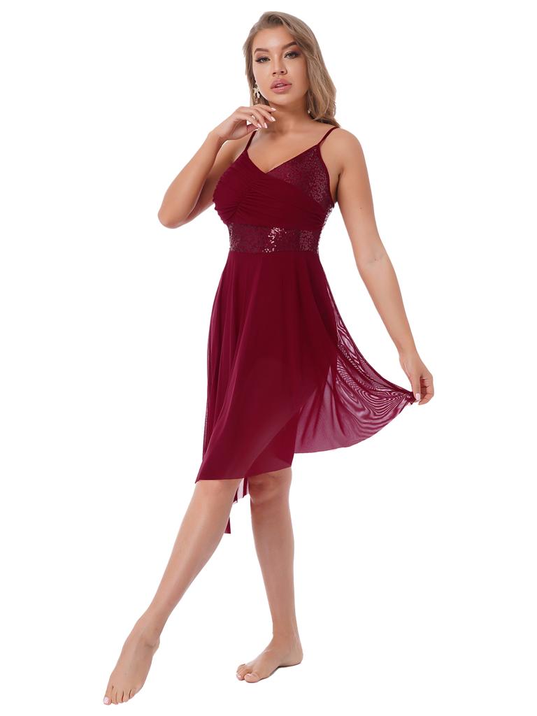 Rochie plisată pentru femei Costum de performanță de dans Rochie cu tivul asimetric cu paiete pentru Dans Latin Dans Liric