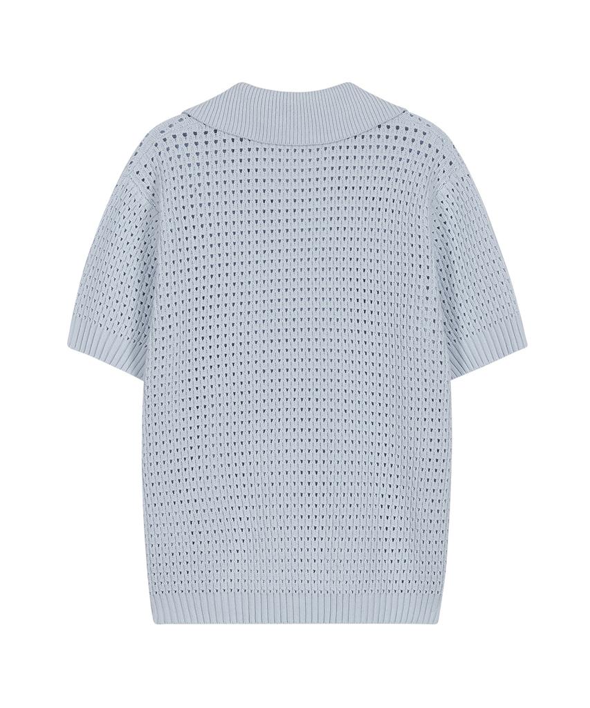 IRONYPORNO WHITELINE 86-Iro317 [Washable] Punched Open V-Neck Knit Sky Blue