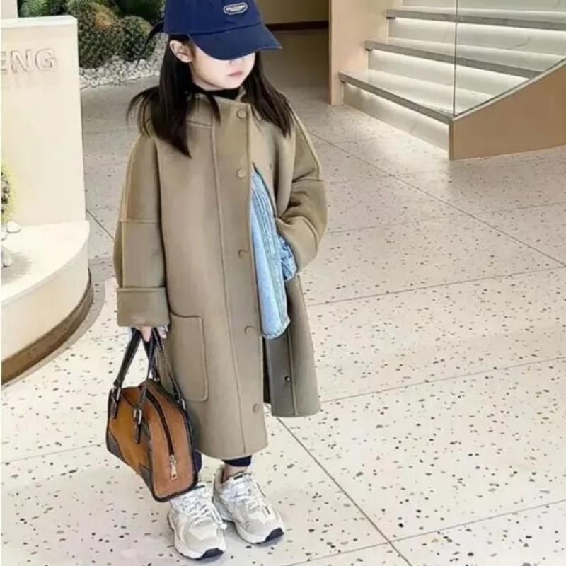 Autumn Winter Children's Double-sided Woolen Coat Girls' Korean Version Long Windbreaker Jacket