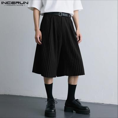 Herren Elastischer Bund Plissiert Lässig Locker Halbe Hosen Shorts