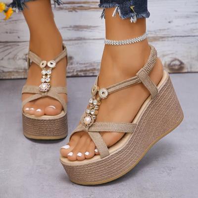 Sandálias plataforma de cunha da moda, novos sapatos femininos retrô de bico aberto, salto alto de alta qualidade, sandálias casuais para mulheres ao ar livre, verão 2024