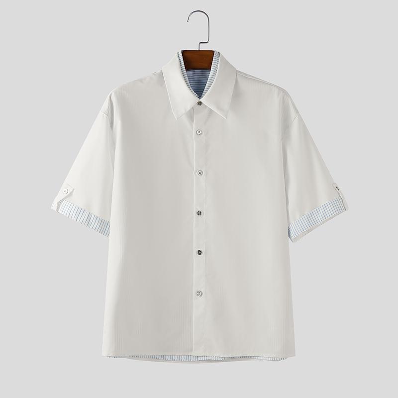 

INCERUN Мужские рубашки оверсайз с отложным воротником, коротким рукавом и полосатым принтом 5XL белый