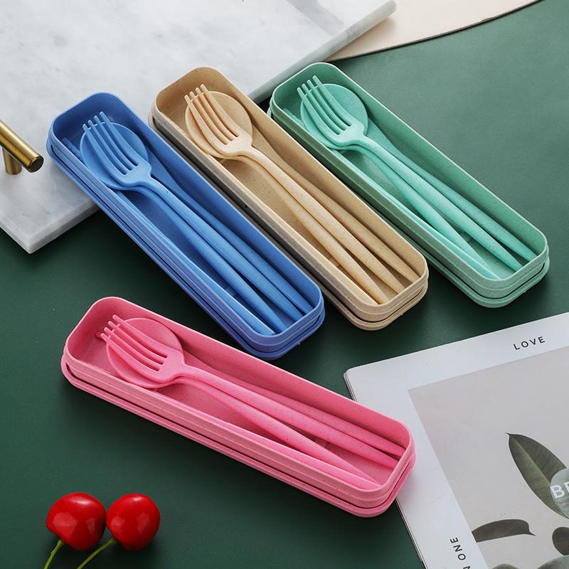 Nordic Style Plastic Cutlery Set with Box Knife Fork Spoon Chopsticks Travel Flatware Outdoor Tableware Utensils