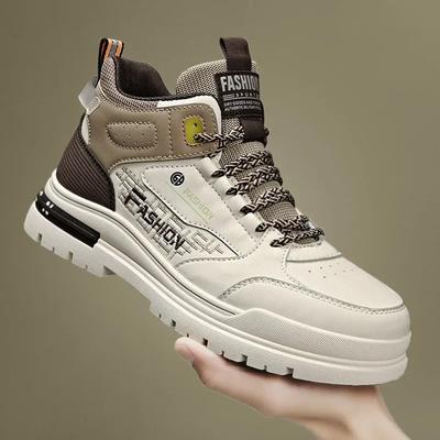 Zapatos casuales para hombre, botines de cuero, zapatos de seguridad de punta redonda, botas de senderismo, zapatos de caña alta, zapatos antideslizantes para hombre