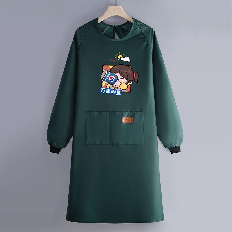 Internet Celebrity Long-Sleeved Apron Household Kitchen Waterproof And Oil-Proof Smock Adult Cartoon Print Cooking Apron