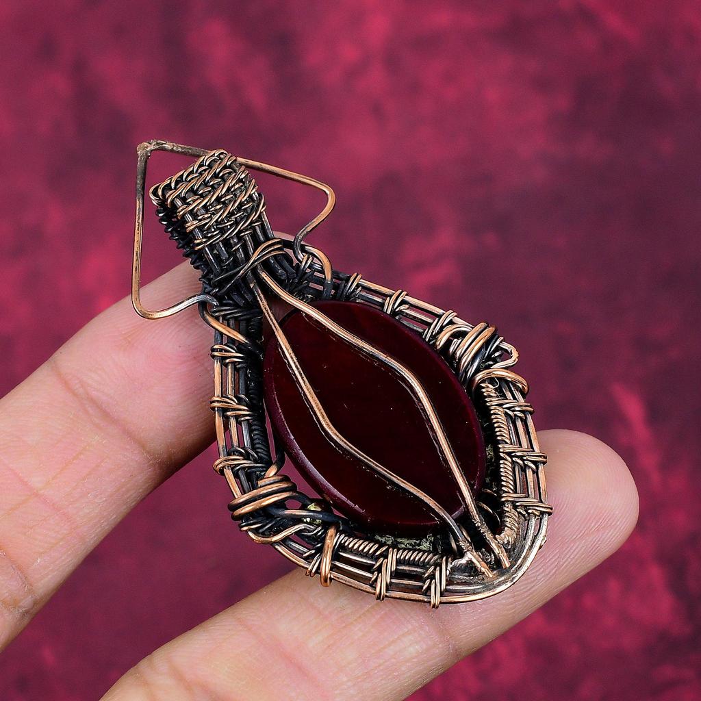 Red Fire Labradorite Pendant Copper Wire Wrapped Pendant Natural Gemstone Jewelry