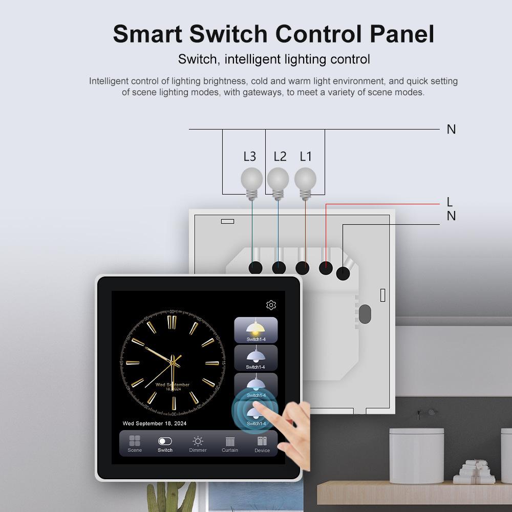 Tuya Zigbee 4Inch Scene Panel &3 Gang Relay Switch 2 in 1 Full Touch Screen Supports Dimming & Curtain Group Smart Control Alexa