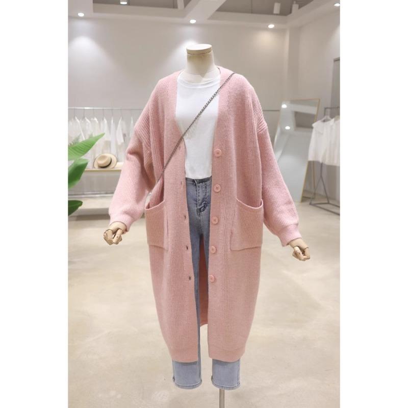 

Premium autumn and winter knitted cardigan new loose medium and long thickened single-breasted V-neck sweater jacket women One size