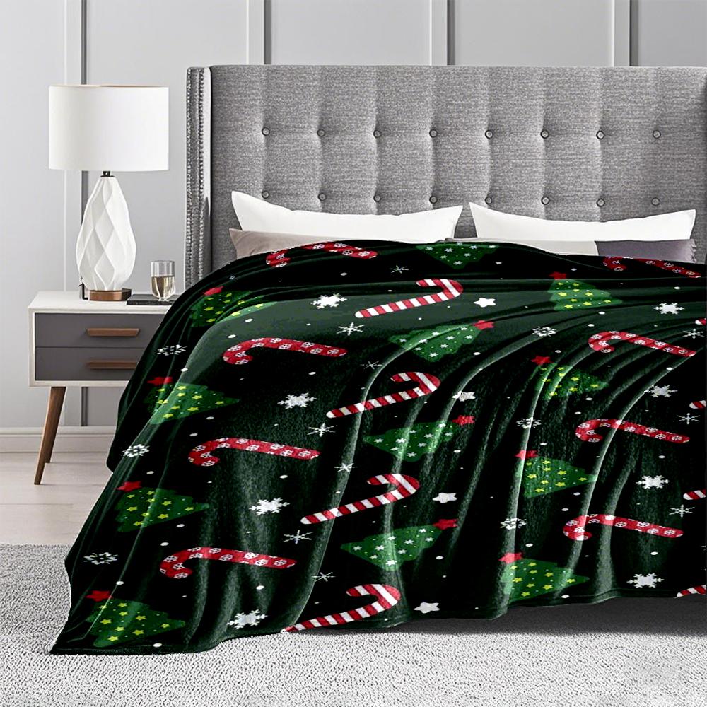 Festive Christmas Pattern Flannel Blanket for Bedroom, Living Room, Sofa, and Nap
