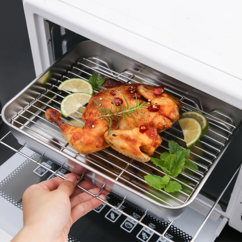 Stainless Steel Roasting Baking Pan And Wire Rack Set For Uniform Cooking Durable Rusts Resistant Easy To Clean Surfaces