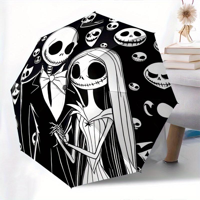 1 Auto Open Jack Skellington, Sally Themed Colorful 8-rib Portable Umbrella for Men and Women, A Compact Commuting Companion Suitable for Da