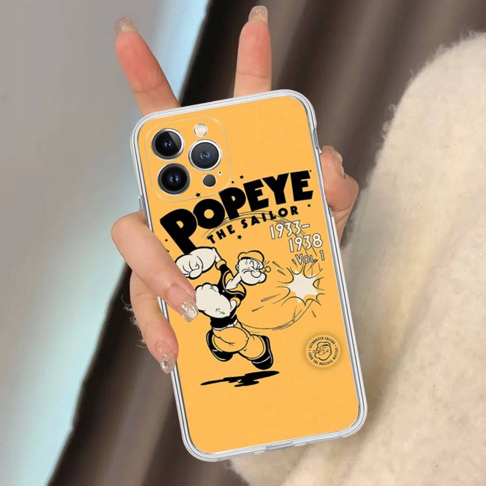 Classic P-Popeye Comics Animation Phone Case For iPhone 17 16 15 14 13 11 12 Pro Max 16 Plus Transparent