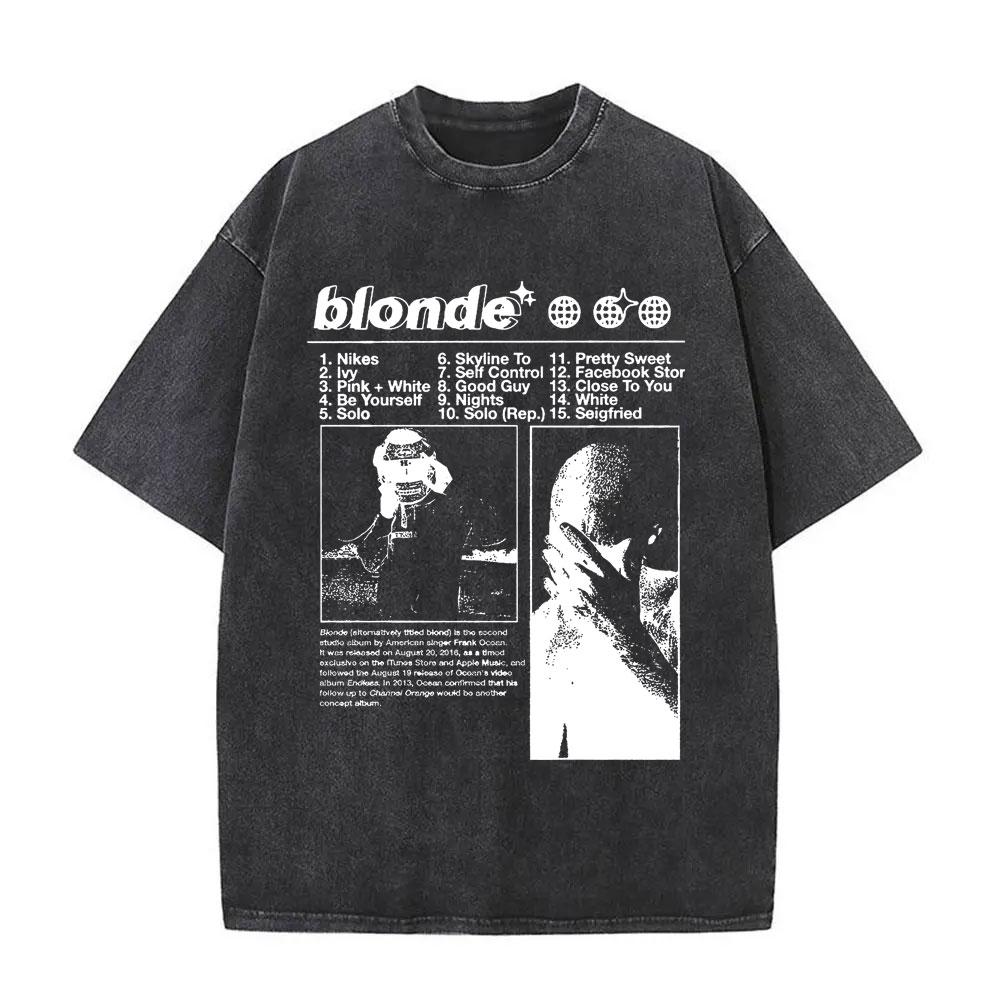Washed Rapper Frank Vintage Oversized T Shirts Men Ocean Hip Hop Trend T Shirt Blond Pop Music Tshirts Male Fashion Streetwear