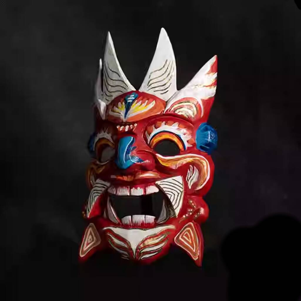 Halloween cos Ghost play mask, Japanese sacrificial costume props, Halloween carnival, horror ghost entertainment Nuo Opera Mask