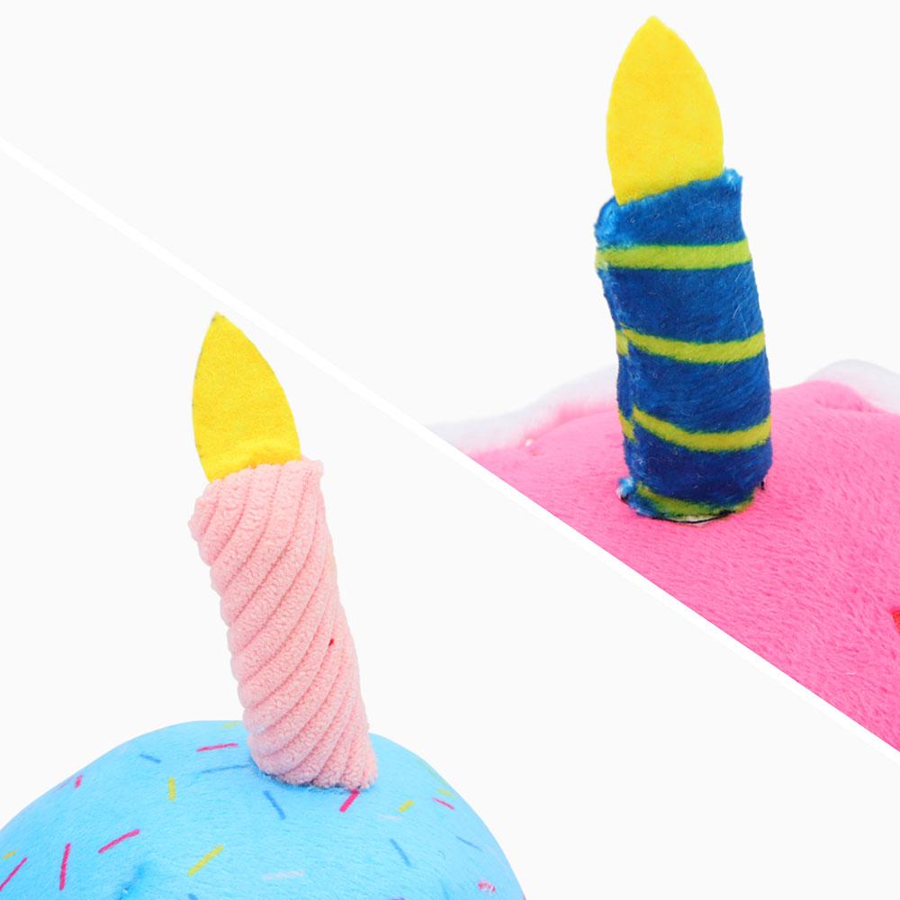 Party Candle Small Cake Dog Toy Pink Blue Soft Plush Birthday Cake Chew Pet Toy