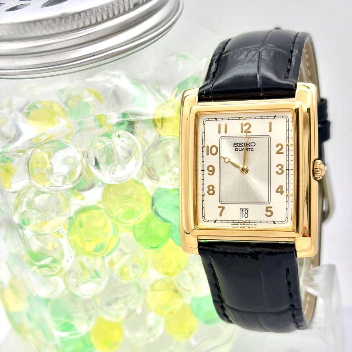 [Новая батарейка] Мужские часы SEIKO Прямоугольные с датой 7N29-5020 270227 Новый ремешок