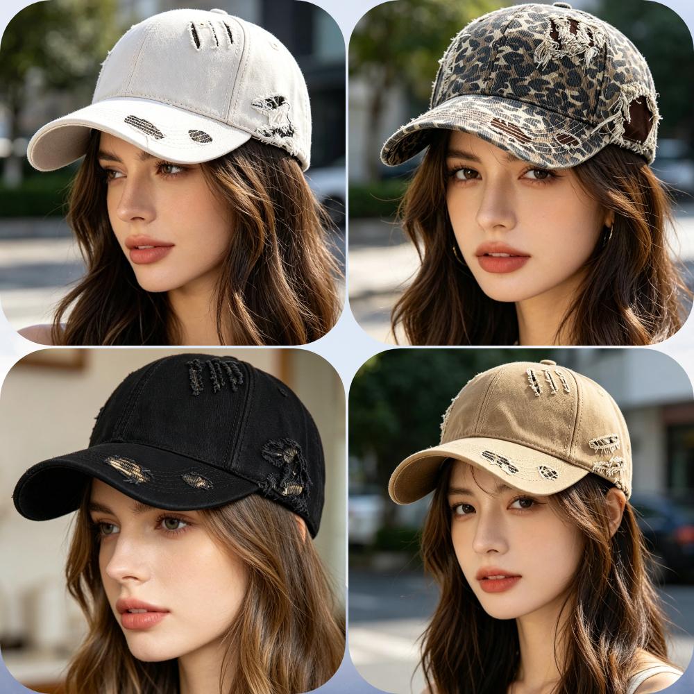 New Style Women's Vintage Distressed Baseball Cap Leopard Print Ripped Sun Hat Casual Streetwear Outdoor Cap