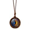 Sun Moon Goddess Time Round Wooden Vintage Brown Wax Rope Jewelry Pendant Necklace