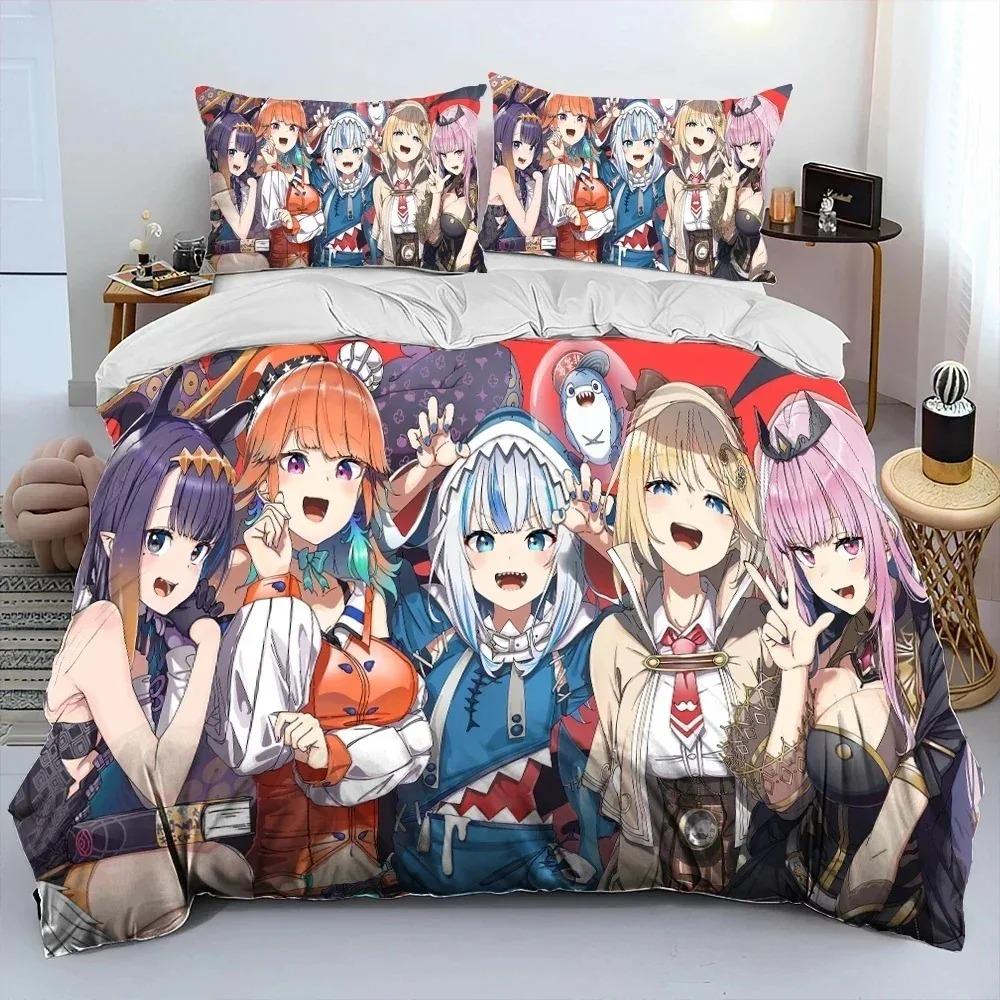 Cute Gawr Gura Hololive Anime Shark Comforter Bedding CollectionDuvet Cover Bed Collection Quilt Cover PillowcaseKing Queen Size Bedding Collection