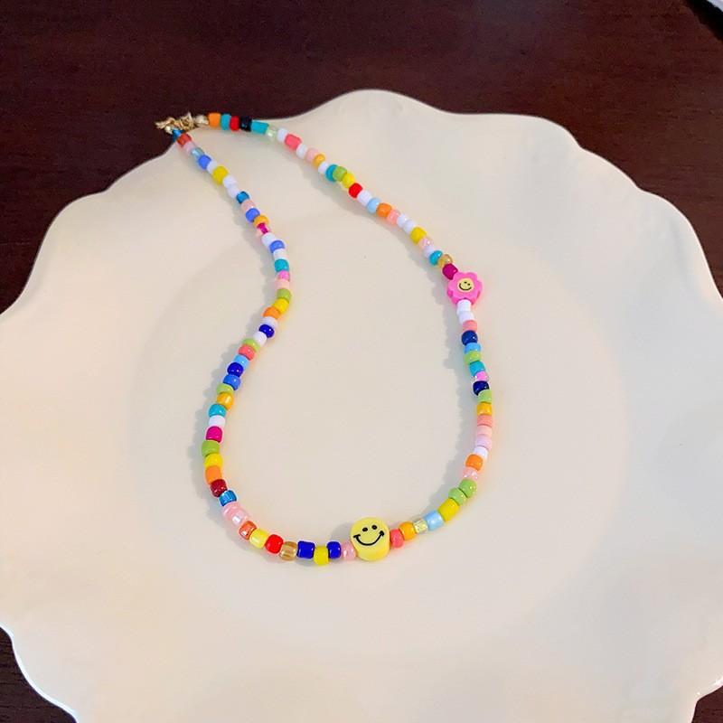 Summer dopamine stained glass crystal beaded necklace collarbone chain design sense niche item decoration