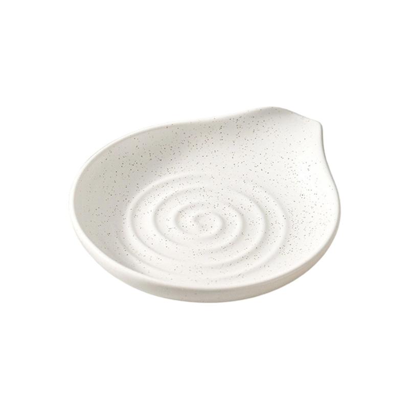 Stove Side Spoon Rest Dish for Home Cooking, Plain Look Rest with Ridged Middle and Sauce Saving Tip for Counters