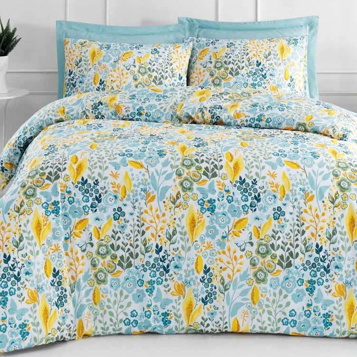 

Single Cotton Duvet Cover Set Fitted Sheet Elastic Frida Menthol