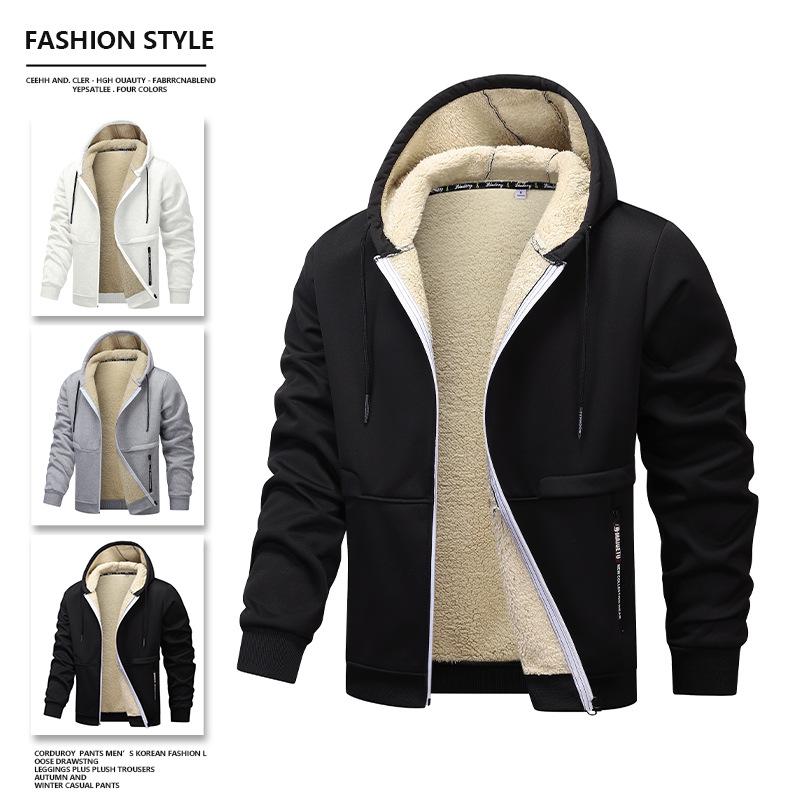 Men's Lamb Wool Hoodie Cardigan - Cross-Season, Thick, Casual, European Fit