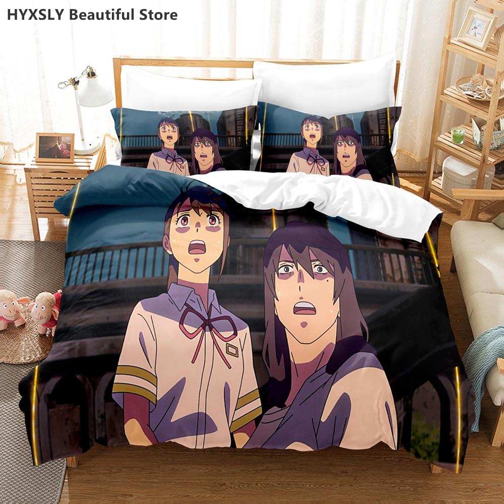 Suzume No Tojimari Bedding Set 3D Anime Polyester Quilt Cover Pillowcases Queen King For Kids Gift Cute Anime Duvet Cover Sets
