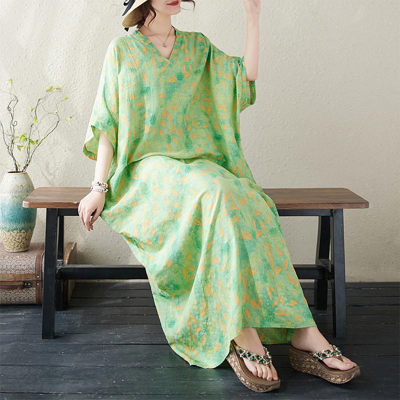 DIMANAF 2024 Plus Size Summer Women Beach Holiday Dress Basic Floral Print Loose Style Vintage Long Dresses