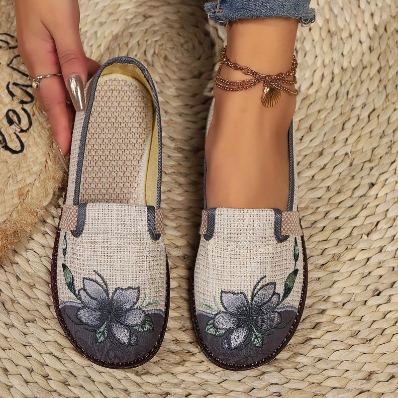 Fashion New Round Toe Comfortable Casual Embroidered Flat Shoes Hot Selling Summer Elegant Breathable Mesh Women's Shoes