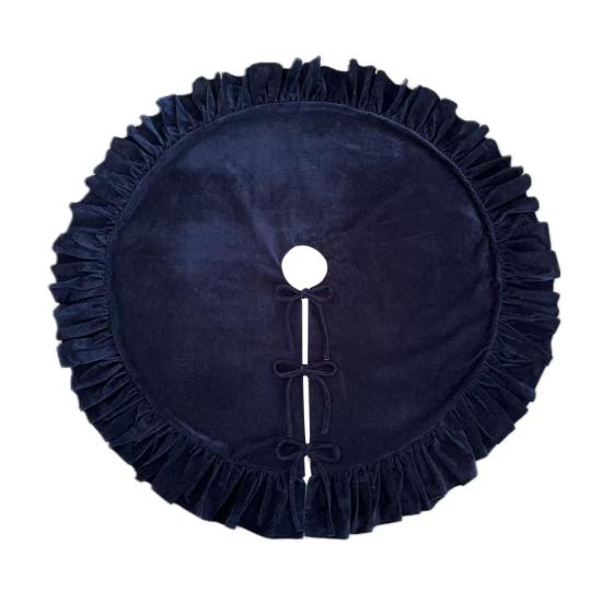 Velvet Christmas Tree Skirt 48 Inch Ruffled Holiday Tree Skirt Rustic Xmas Tree Decoration Soft Festive Tree Apron for Cozy Celebrations