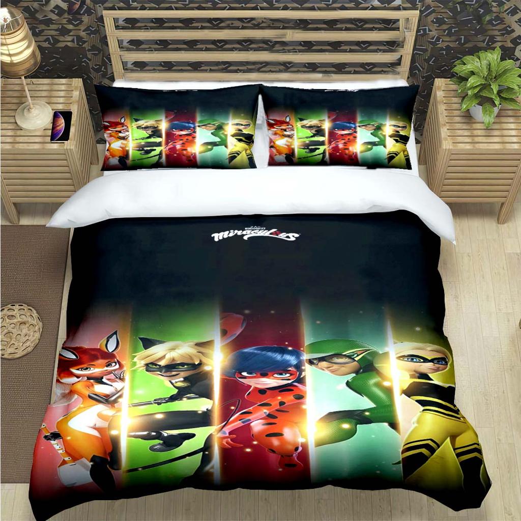 Classic Cartoon Cat Print Bedding Sets Bed Supplies Set Comforter Set Teens Girls Cartoon M-Miraculous Twin Single Kid Gift