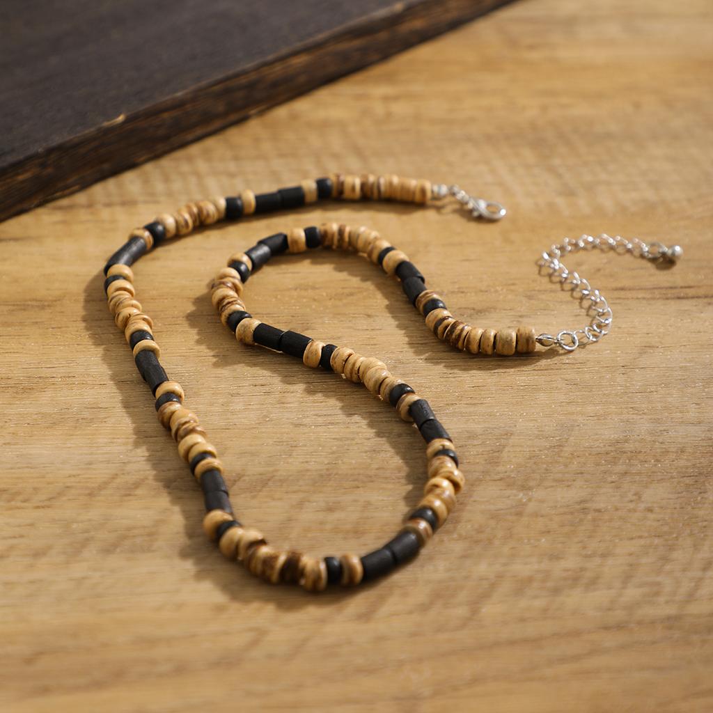 Brown and Black Small Beaded Chain Necklace Men Trendy Wood Beads Short Choker Necklace Collar on Neck 2023 Fashion Jewelry Male