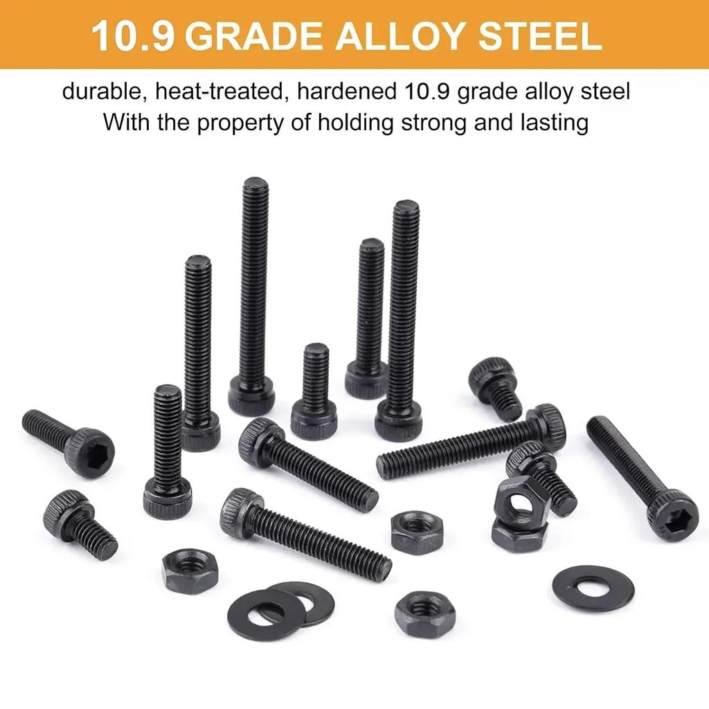 VKKM 144-Piece M5/M6 Hex Socket Screw Set, 10.9 Grade Alloy Steel – Essential for Mechanical and Furniture Fastening