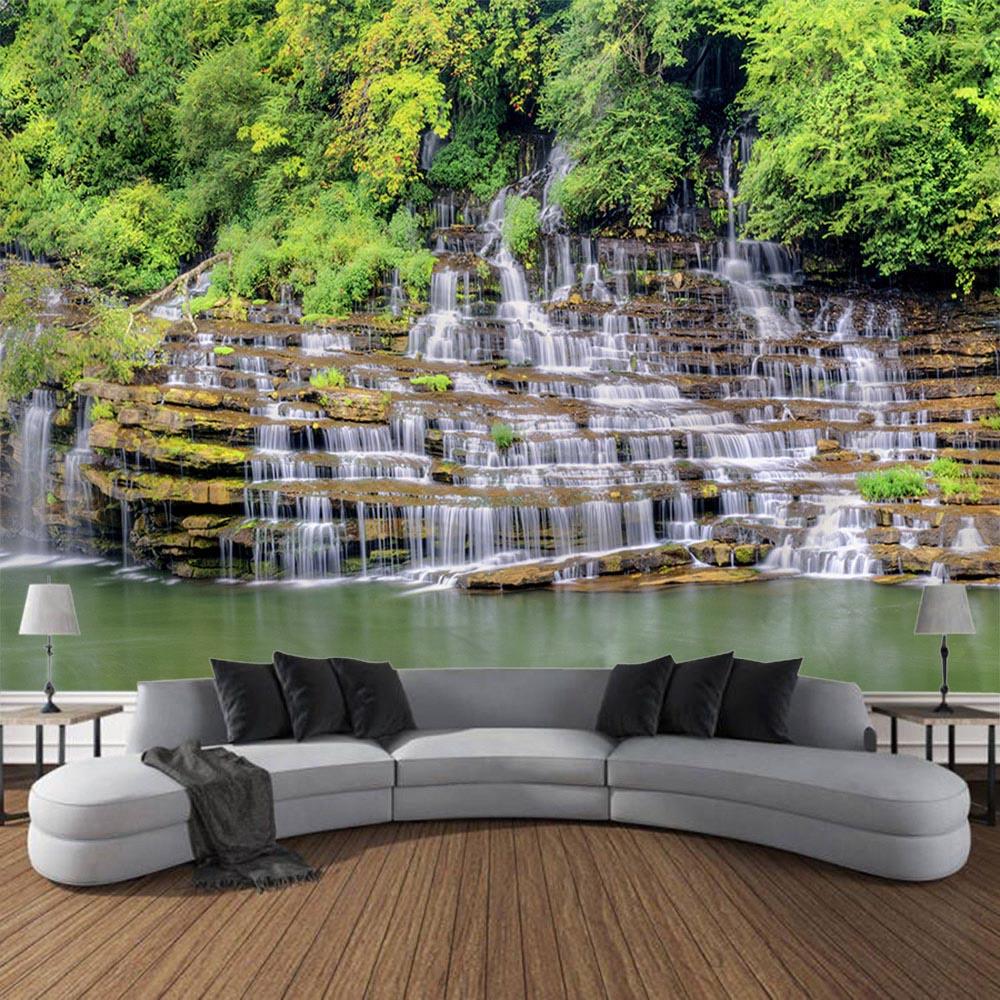 Tapestry wall hanging, home decoration, jungle waterfall, flower forest, room wall background, living room, bedroom decoration