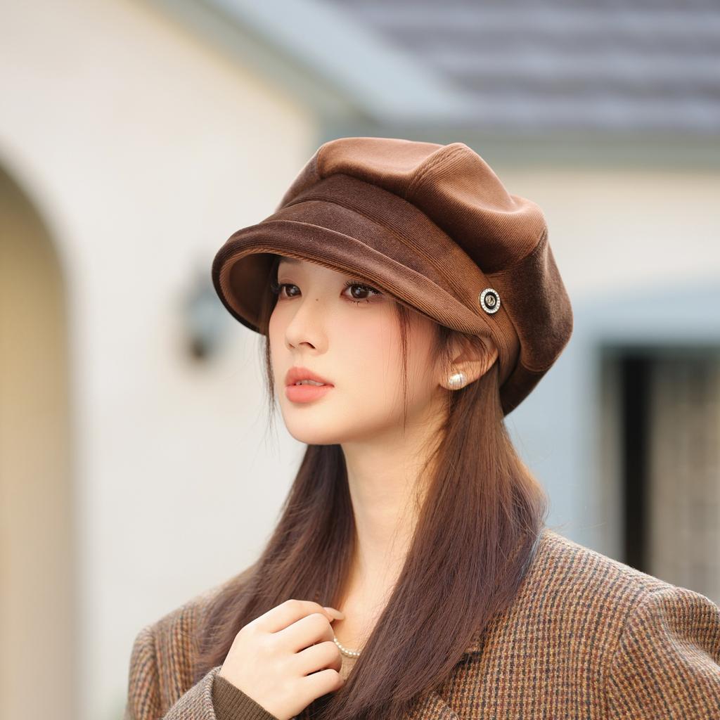 Beret Female Autumn and Winter Retro Painter Hat Fashion Duck Tongue Octagonal Hat