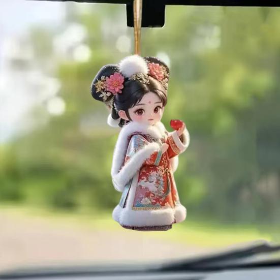 Yousheng Keychain Pendant Red Fruit Symbolic Charm Traditional Qing Dynasty Style Girl Charm Key Chain Peace Good Fortune Handbag Keyring Decoration