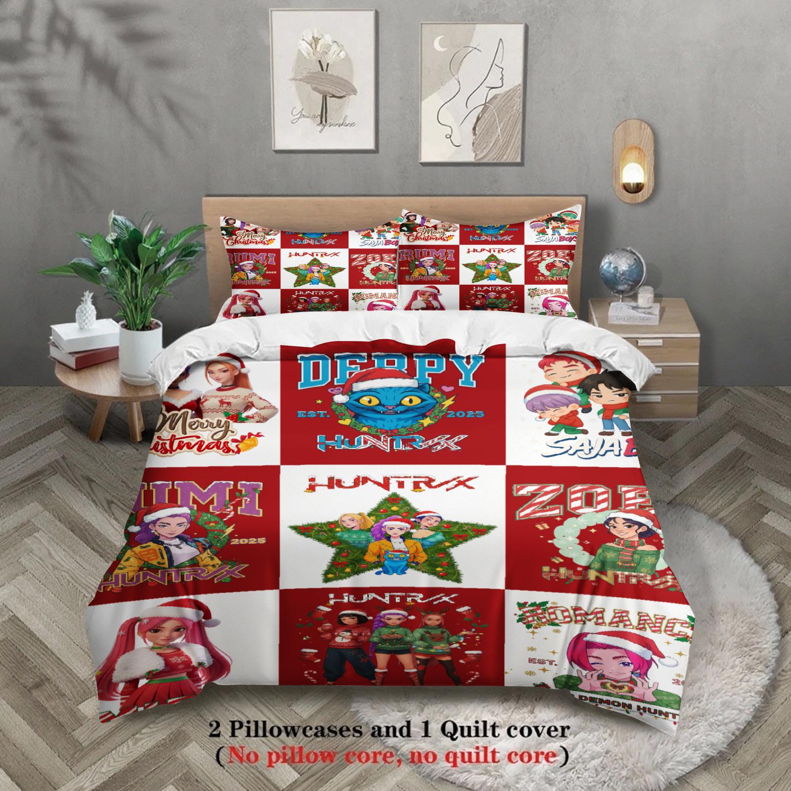 

KPOP Christmas Bedding Set Demon-Hunters Printed Duvet Cover Set Soft Single Double Queen Size Bed For Christmas Gift For Girls Eu Single 135x200cm