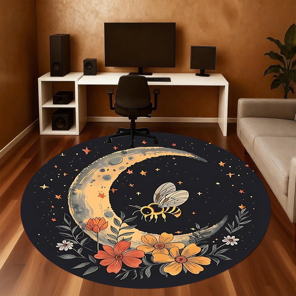 1pc Moon Flowers Round Chair mat office Area Rug - Non-Slip, Floor Mat for Office, Bedroom, and Indoor Decor p127122