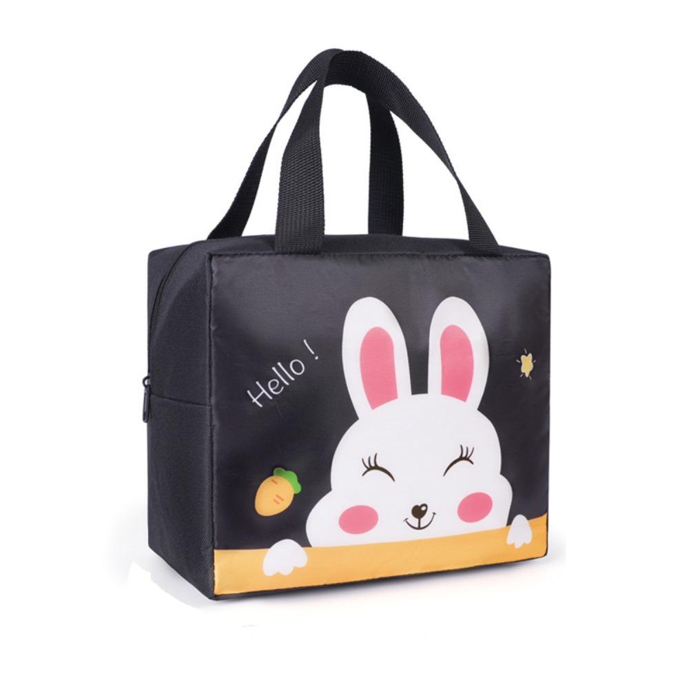 

Oxford Cloth Cartoon Lunch Bag Aluminum Foil Lining Large Capacity Thickened Thermal Insulation Bag Cartoon Pattern чорний