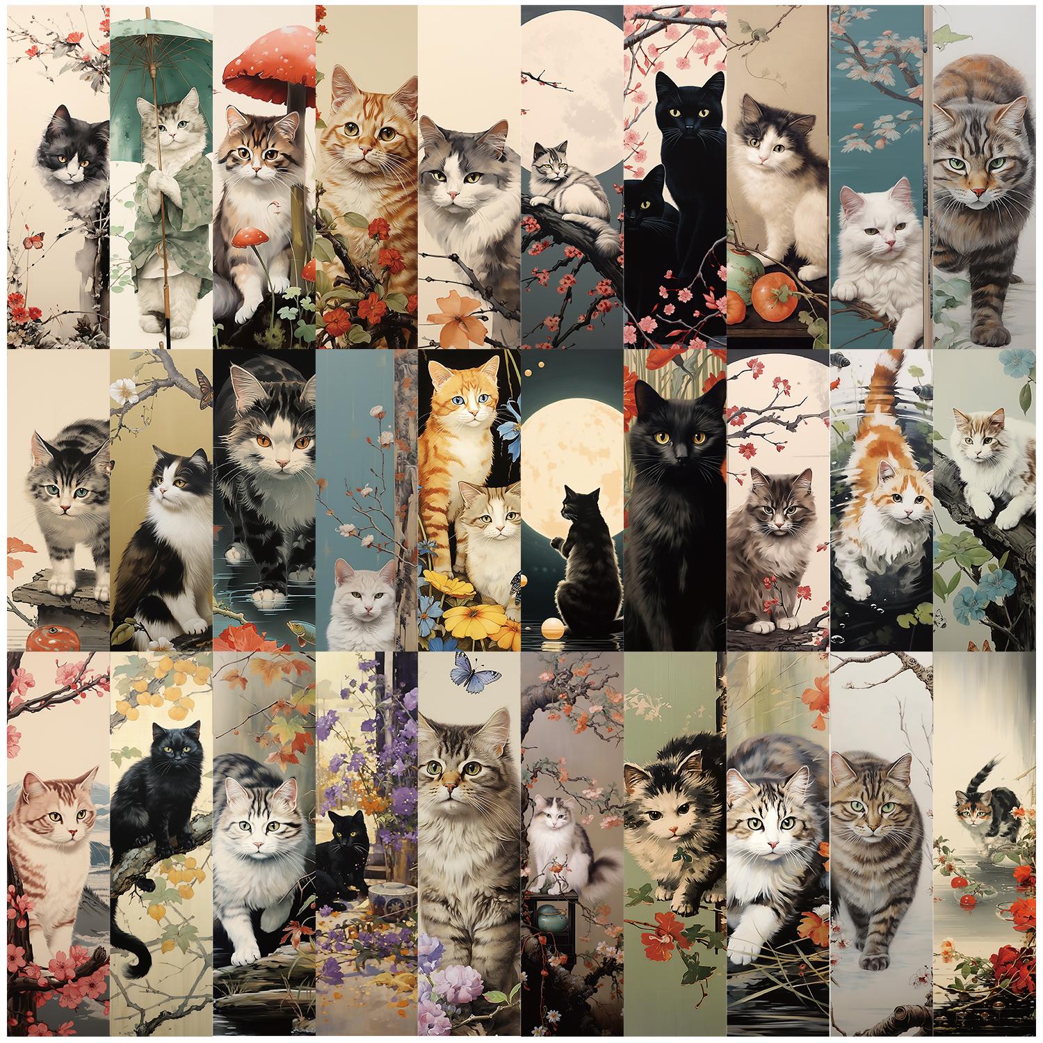 

30 шт. Закладки в японском стиле с котами, Европейская и теневая декорация, Креативный пейзаж, Прочные, Аксессуары для чтения и фотографии