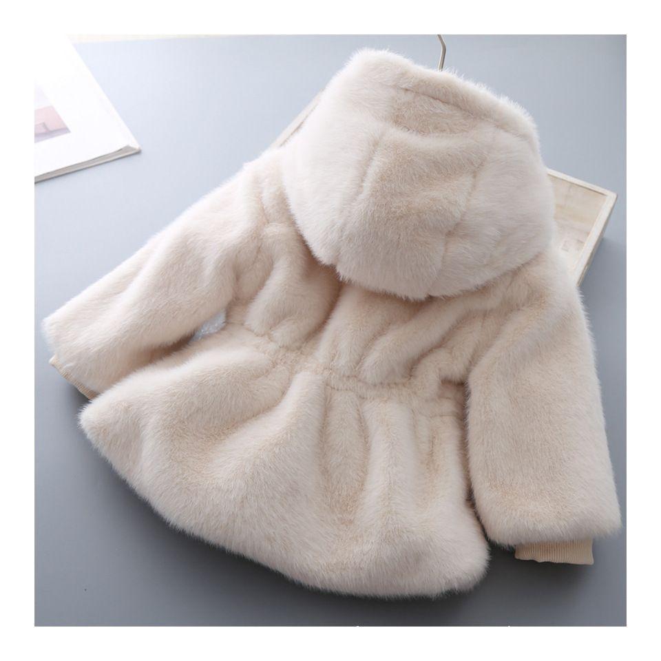 Winter Girls Coat Warm Mink Fur Padded Thickened Long Sleeve Hooded Coats Baby Kids Children Jacket Outerwear