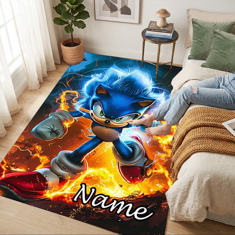 Personalized Name Shadow Sonic Living Room Non-Slip Area Rug Soft Carpet for Bedroom Playroom Sofa Office Home Decor Doormat