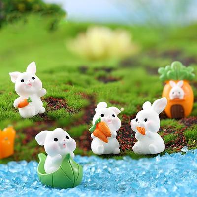 Cartoon Cute White Rabbit Miniature Figurine Carrot Bunny Doll Resin Craft Home Fairy Garden Micro Landscape Decorative Ornament