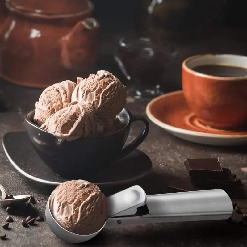 1pc Stainless Steel Ice Cream Scoop with Trigger Release Durable Non-Slip Grip for Frozen Yogurt Sundae Fruit Ball Scooper Easy