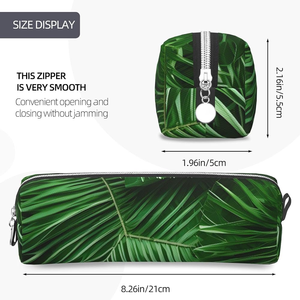 Cute Green Palm Leaf Print Unisex Pencil Case Pouch Office Travel Stationery Organizer Storage Ba...