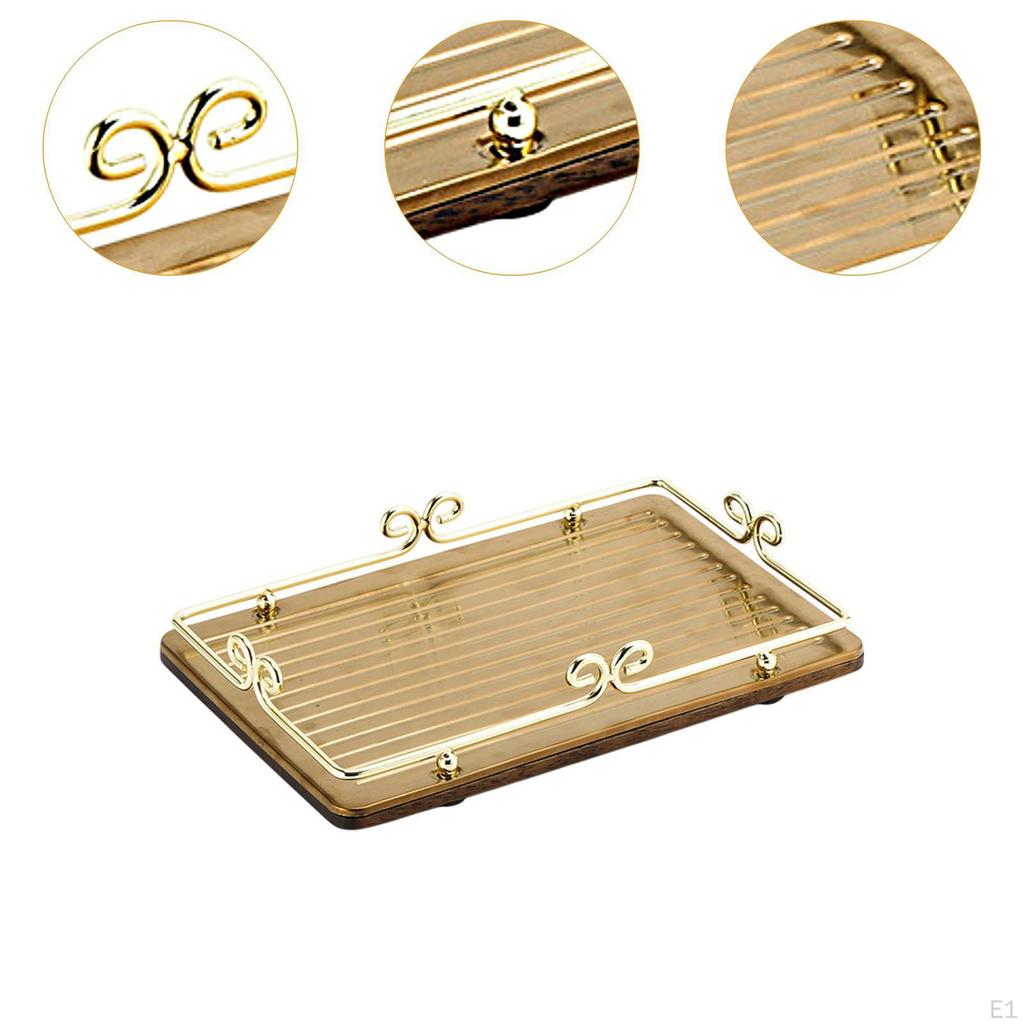 Food Serving Tray Countertop Organizer Wooden Board Vanity Fruit Plate with Metal Frame for