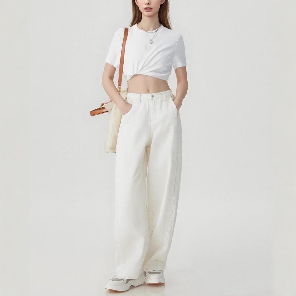 

Korean Style High Waist White Lyocell Loose Fit Women s Jeans Size 27
